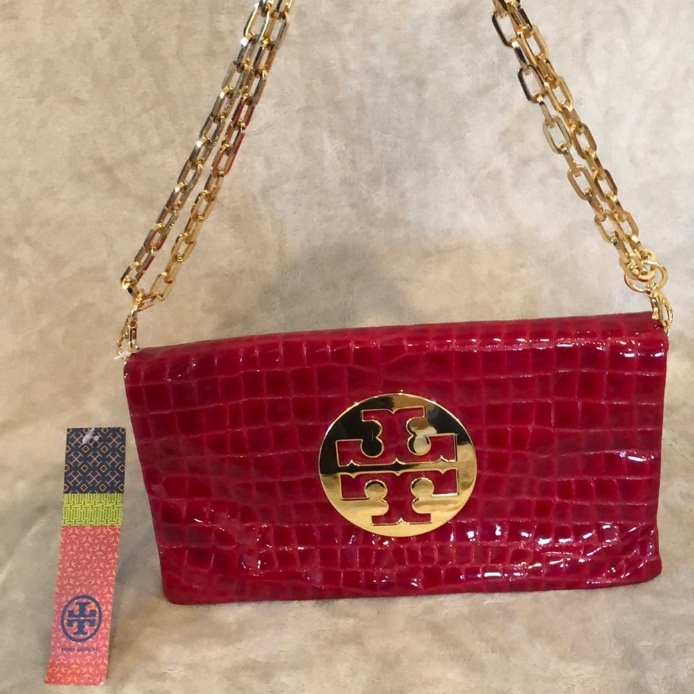 Red authentic patent leather Tory Burch satchel